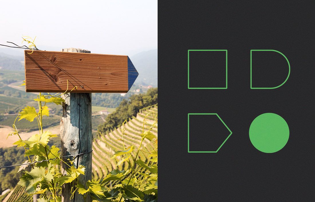 La identidad está creada jugando con elementos de orientación como señales o una brújula